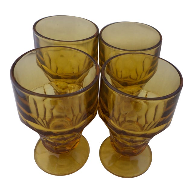 Mid-Century Modern Amber Glasses - Set of 4 For Sale