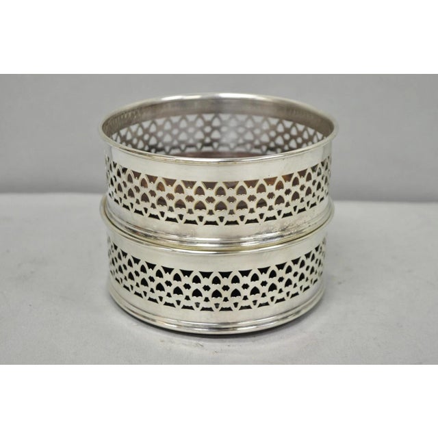 Victorian Vintage English Victorian Wood & Silver Plated Bar Wine Bottle Coaster - A Pair For Sale - Image 3 of 11