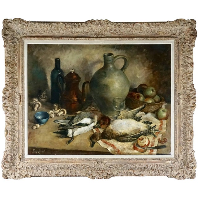 Paint Simone Lienard Still Life Oil Painting Mid Century Nature Mort For Sale - Image 7 of 7