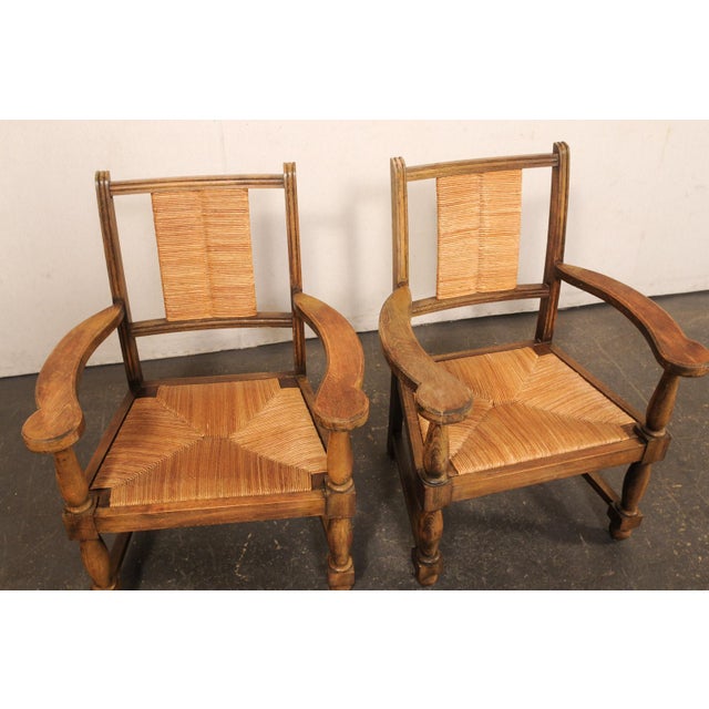 Mid 20th Century Spanish Wood Armchairs W/Rush Seat & Backs For Sale - Image 11 of 11