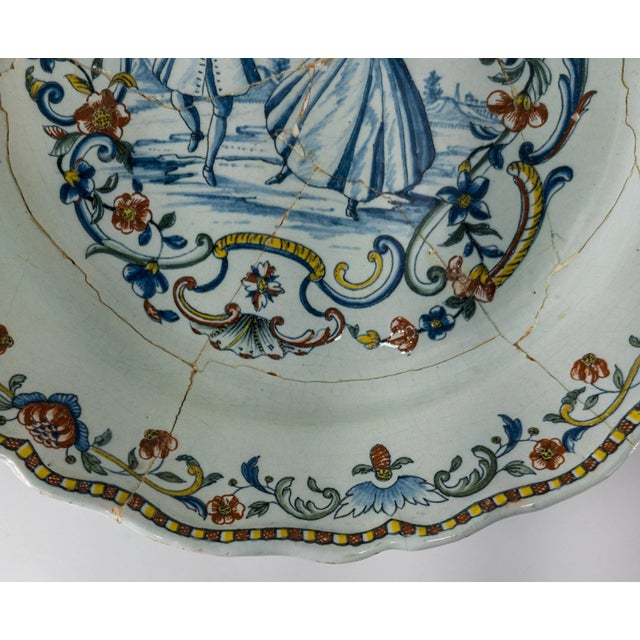 French Faience Polychrome Repaired Charger For Sale - Image 4 of 13