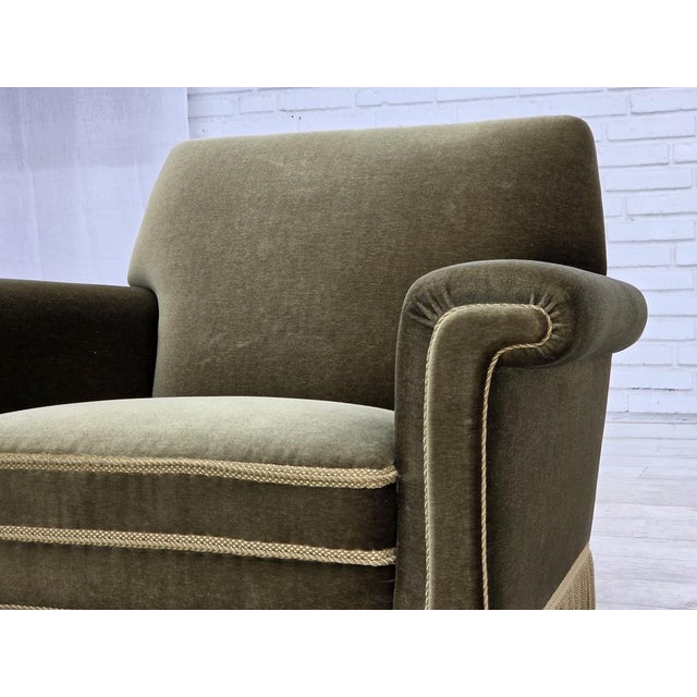 Wood Danish Armchair in Green Furniture Velour, 1970s For Sale - Image 7 of 18