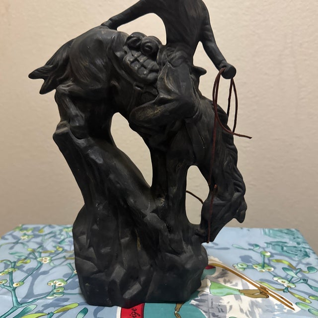Vintage Ceramic Matte Black Cowboy Statue – Western Decor Figurine For Sale - Image 4 of 11