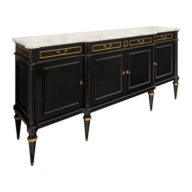 Ebonized, Grande Louis XVI Style Buffet, Carrara Marble, Circa 1880 For Sale In Austin - Image 6 of 9