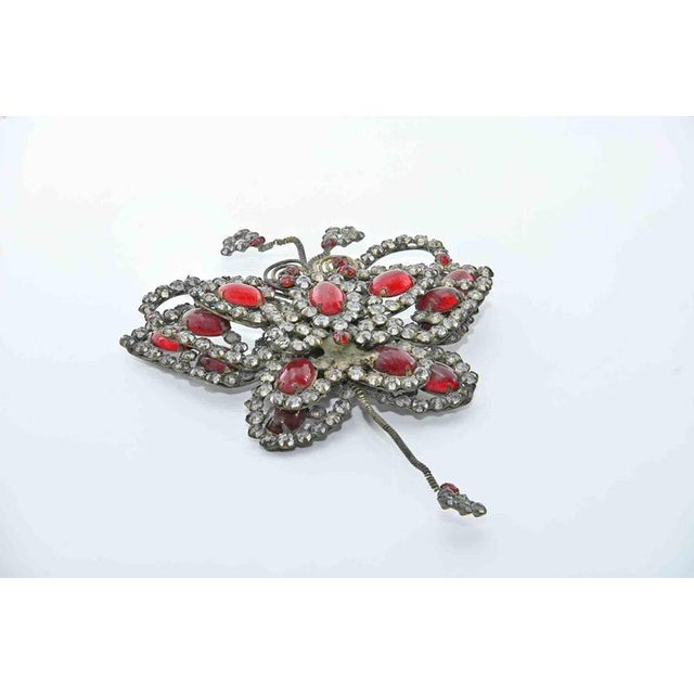 Vintage Handmade Butterfly-Shaped Brooch in Metal and Stone, Italy, 1930s For Sale - Image 4 of 5
