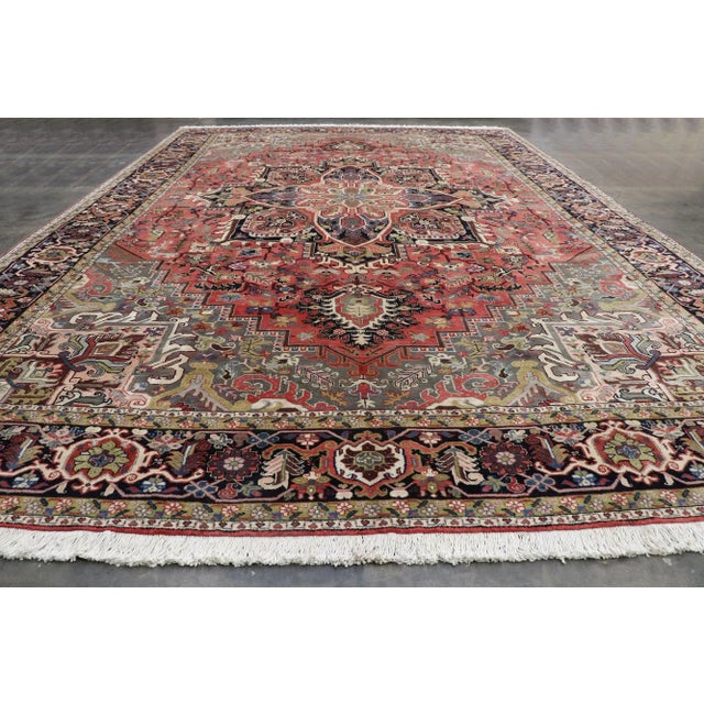 Textile Vintage Persian Heriz Rug - 12'09 X 19'05 For Sale - Image 7 of 9