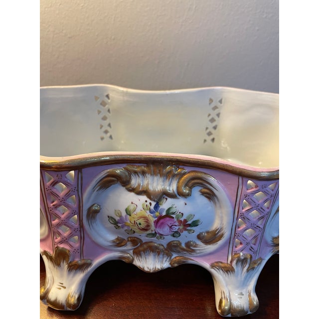 Ceramic Mid 20th Century French Sorelle Gilded Porcelain Footed Jardiniere Cachepot For Sale - Image 7 of 16