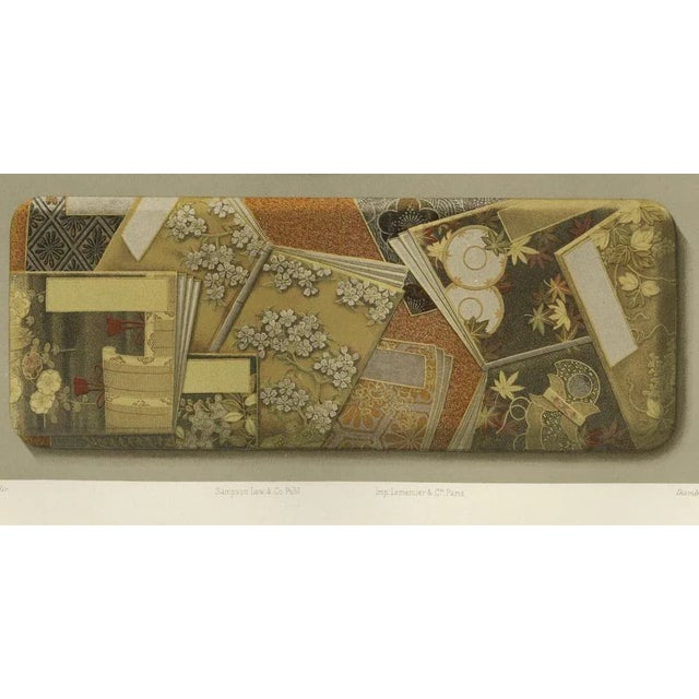 Title: Japanese Lacquer and Inlay Fan Fragments: Antique Lithograph, 1880s : This beautiful lithograph from the 1880s...
