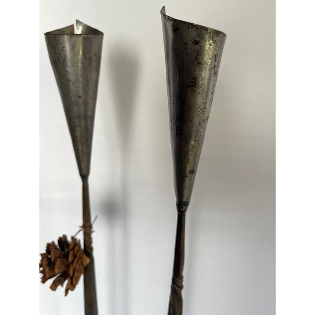 Pair of Belltrees Forge Tall Hand-Forged Pinecone Candlesticks / Scottish Artisan Blacksmith For Sale - Image 11 of 17