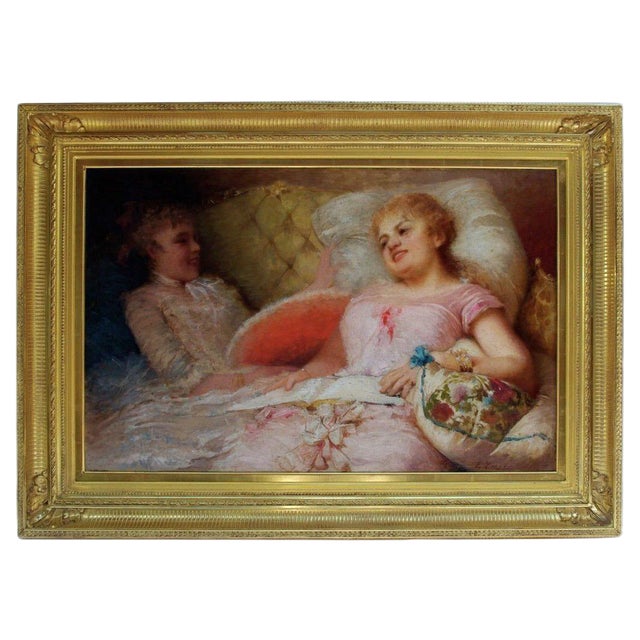 19th Century The Reading Oil on Canvas by E. Zurbo For Sale