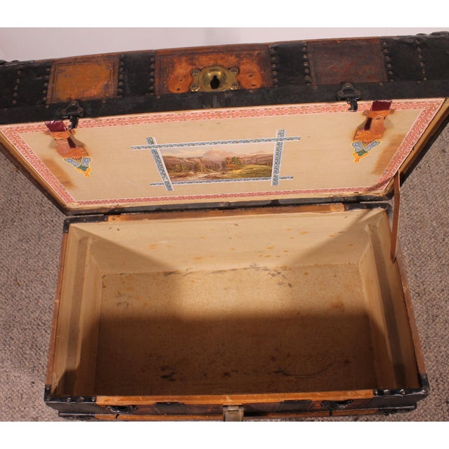 Antique Travel Trunk in Leather and Wood, 1890s For Sale - Image 12 of 15