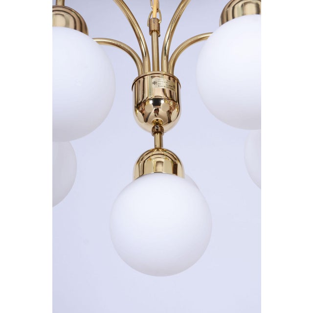 Mid-Century Chandelier in Brass and Opaline Glass, Czech, 1950s For Sale - Image 9 of 16