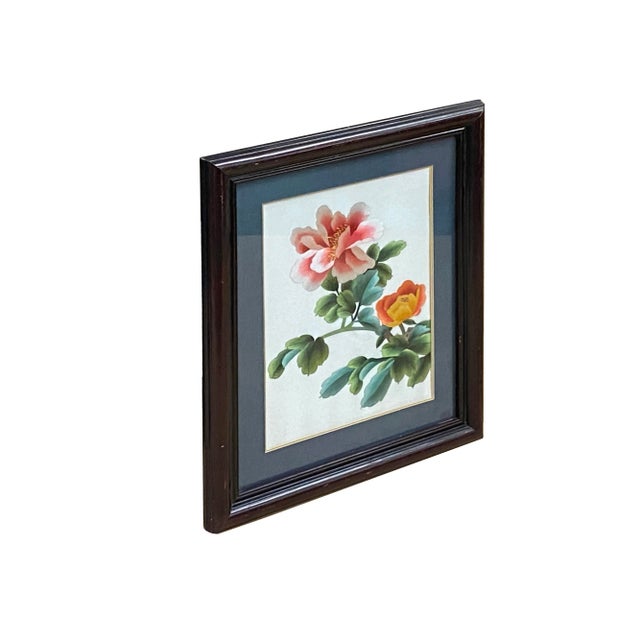 Oriental Chinese Peony Flower Embroidery Framed Wall Decor For Sale In San Francisco - Image 6 of 7