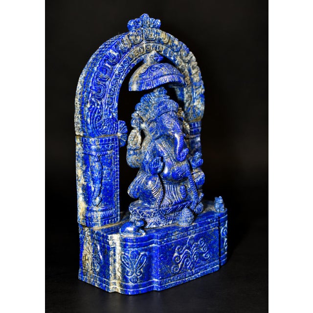 Finest Lapis Lazuli Ganesha 8.5" Hand Carved Gemstone Indian God Sculpture For Sale In Los Angeles - Image 6 of 14