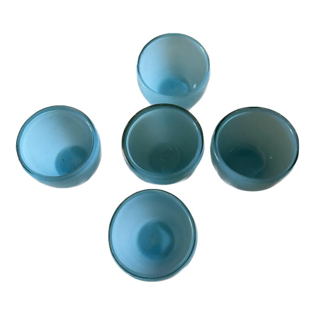 Vintage 1980s Glass Aqua Blue Votive Holders - Set of 5 For Sale