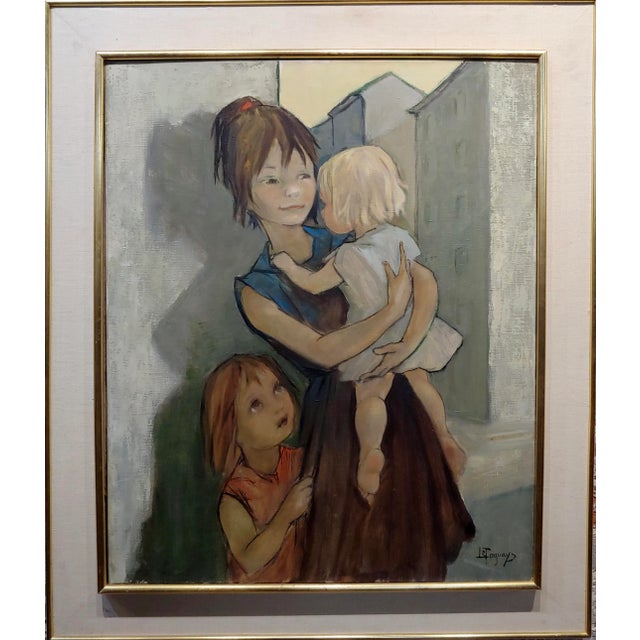 Pierre Le Faguays- French Mother with her two kids - Oil painting oil painting on canvas - signed circa 1950s frame size...