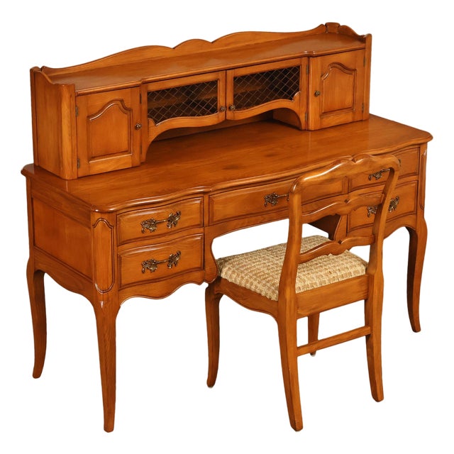 Davis Cabinet Company French Provincial Style Desk With Hutch And Chair For Sale