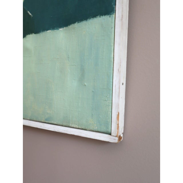 Blue Mid-Century Modern 'Along the Blue Coast' Swedish Abstract Landscape Oil Painting, Framed For Sale - Image 8 of 13