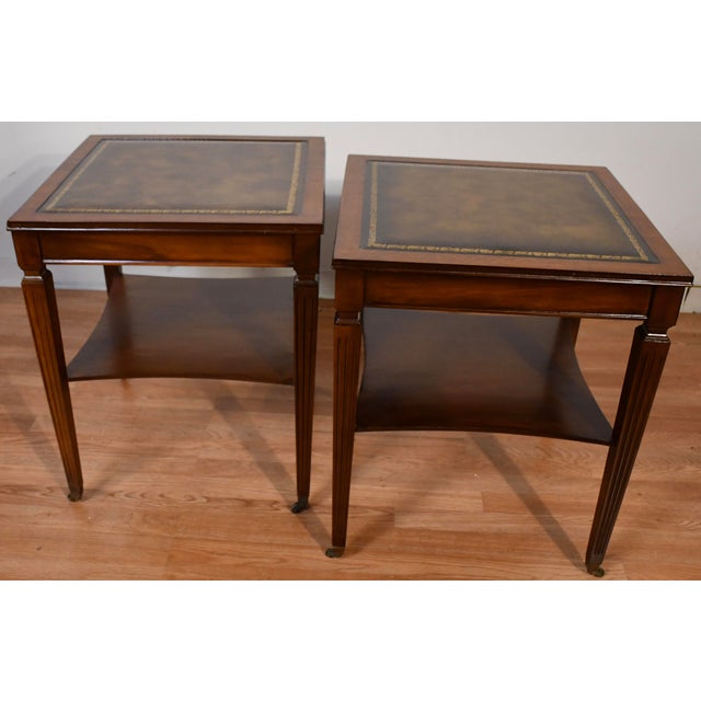 1930s Regency Style Mahogany & Leather Top Pair of Side Tables / End Tables For Sale - Image 13 of 16