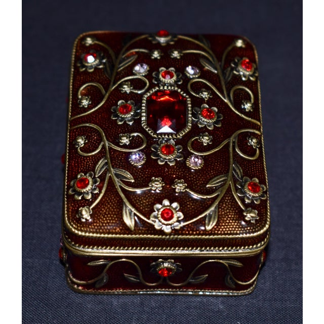 Vintage Two's Company Jeweled Enamel Trinket Box Burgundy Red Victorian Ornate For Sale - Image 14 of 16