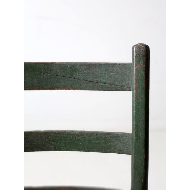 Wood Antique Primitive Ladder Back Chair With Splint Seat For Sale - Image 7 of 14