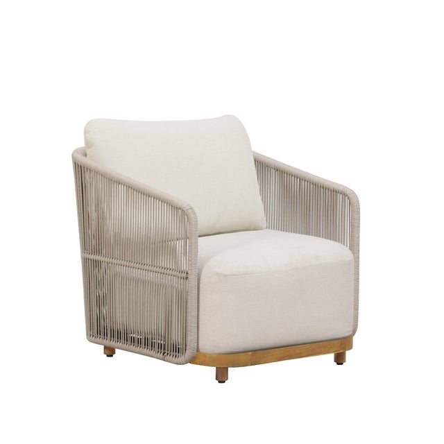 White Alpine Teak Wood Outdoor Arm Chair With Biege Rope Design For Sale - Image 8 of 8
