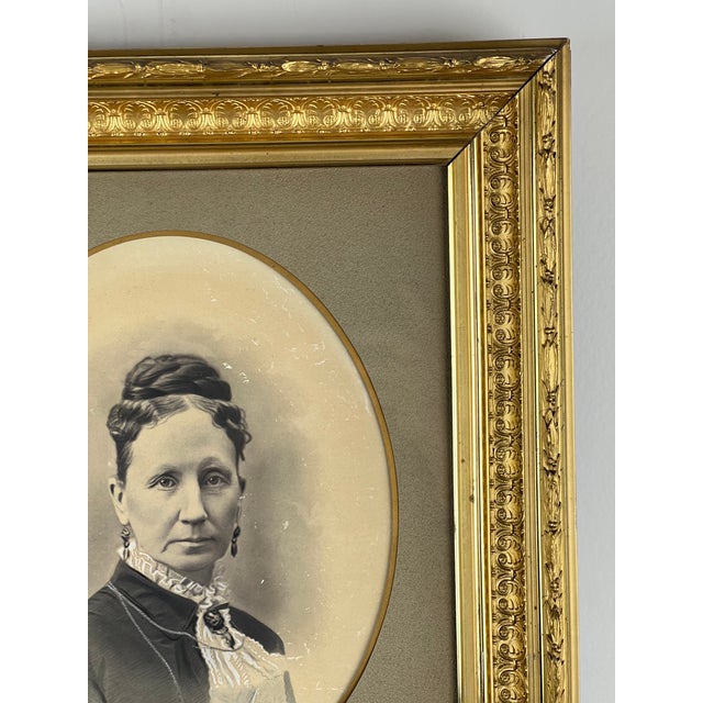 19th Century Antique Civil War Era Portrait of a Woman in Gilt Wood Frame For Sale - Image 5 of 7