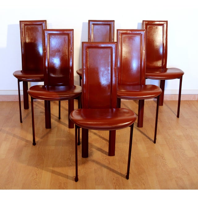 Lara Dining Chairs in Bordeaux Leather by Giorgio Cattelan for Cattelan Italia, 1984, Set of 6 For Sale - Image 3 of 16