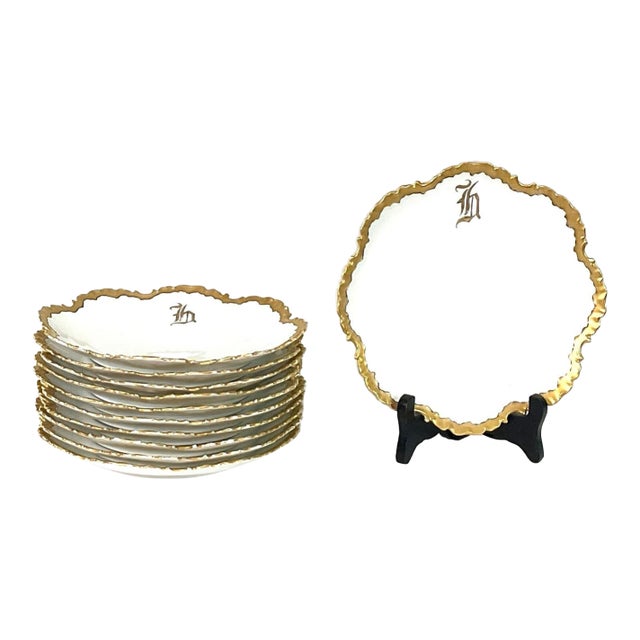 Early 20th Century Rosenthal, Porcelain, Gilded Edge, Luncheon/Dessert Plates-Set of 11 For Sale