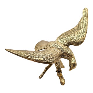 Large Vintage Brass Eagle Landing on Branch Sculpture — 24" Wingspan For Sale