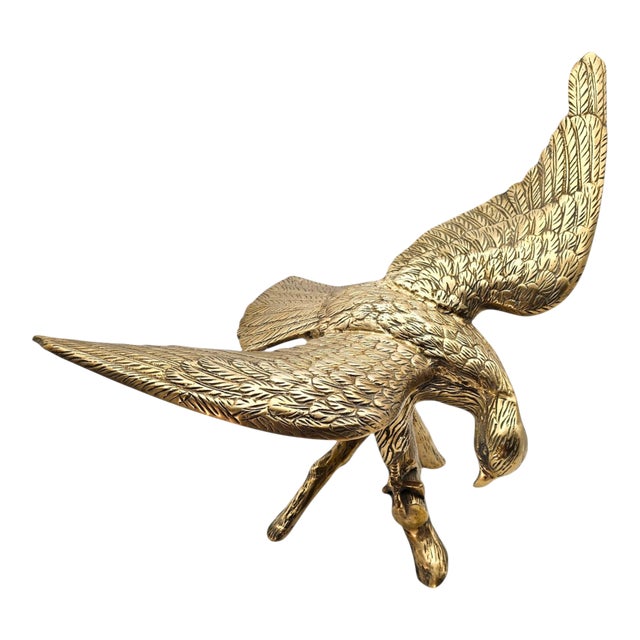 Large Vintage Brass Eagle Landing on Branch Sculpture — 24" Wingspan For Sale