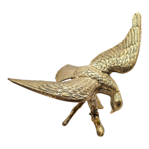 Large Vintage Brass Eagle Landing on Branch Sculpture — 24" Wingspan