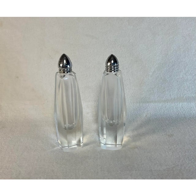 1950s Mid-Century Art Deco Tall Cut Crystal Glass Salt & Pepper Shakers- a Pair For Sale - Image 12 of 12