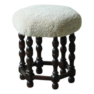 Mid-Century Modern Dark Stained Wood Stool, 1950s For Sale