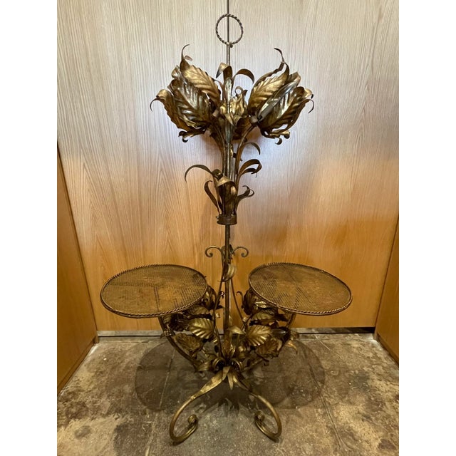 1960s Italian Decorative Floral Floor Lamp With Side Tables For Sale - Image 13 of 13