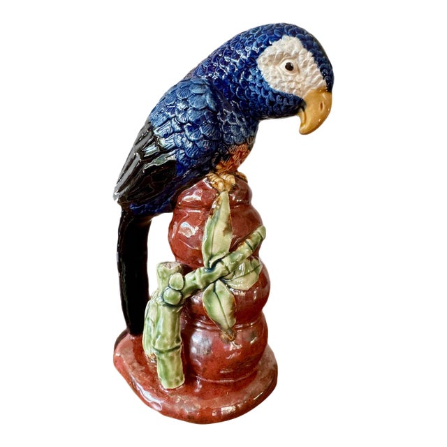 Vintage Italian Majolica Ceramic Parrot 10.5” H For Sale