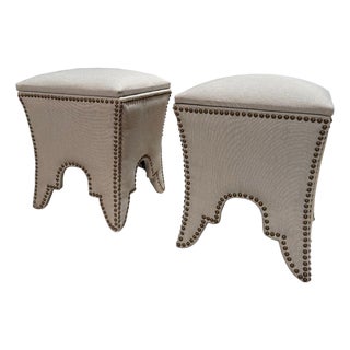 Transitional Stools Nailheads Details and Storage, Pair Of For Sale