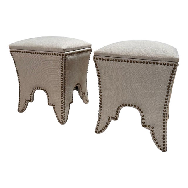 Transitional Stools Nailheads Details and Storage, Pair Of For Sale