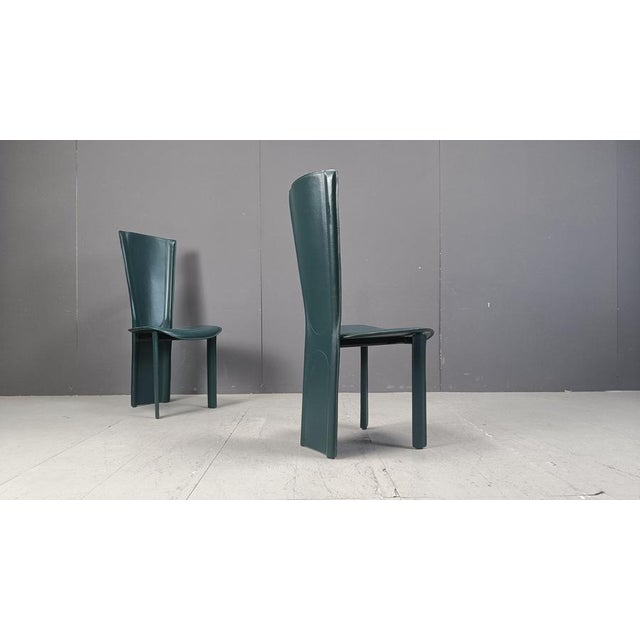 Vintage Green Leather Dining Chairs, 1980s, Set of 4 For Sale - Image 11 of 14