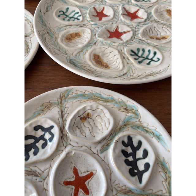 Ceramic Vintage Ceramic Oyster Plates from Mbfa Pornic, France, 1980s, Set of 6 For Sale - Image 7 of 8