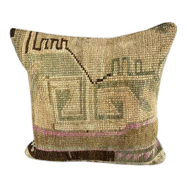 20 x 20 Rug Pillow Echoing Sands Turkish Pillow Cushion Cover For Sale