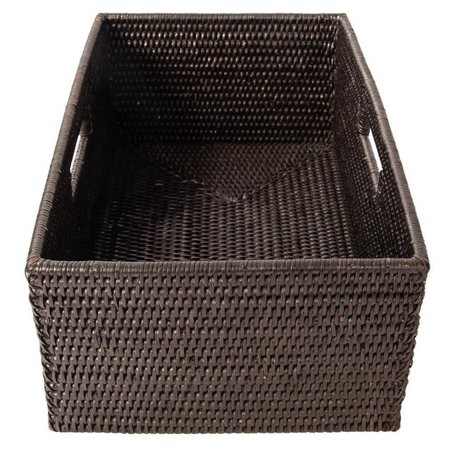 Artifacts Rattan Rectangular Shelf Basket with Side Handles in Tudor Black - 16" For Sale - Image 9 of 11