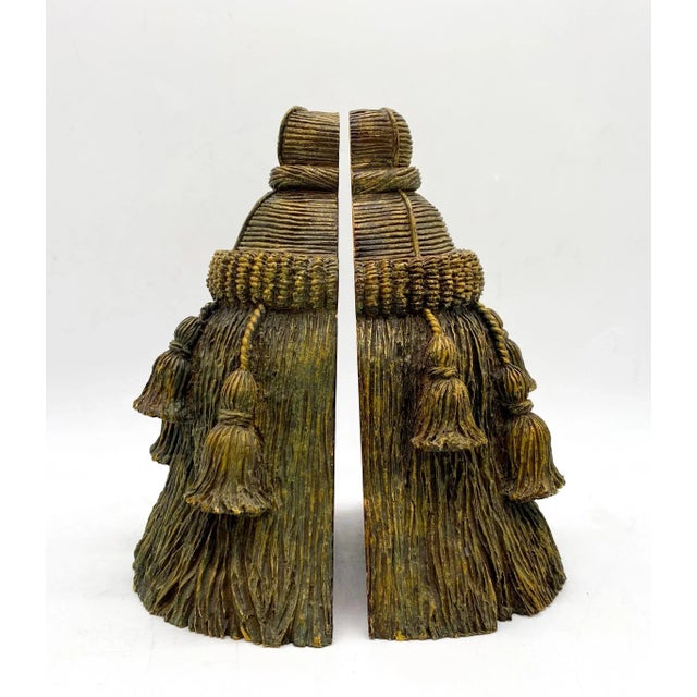 1980's Trompe L’oeil Bronze Colored Resin Tassel Bookends - a Pair For Sale - Image 10 of 10