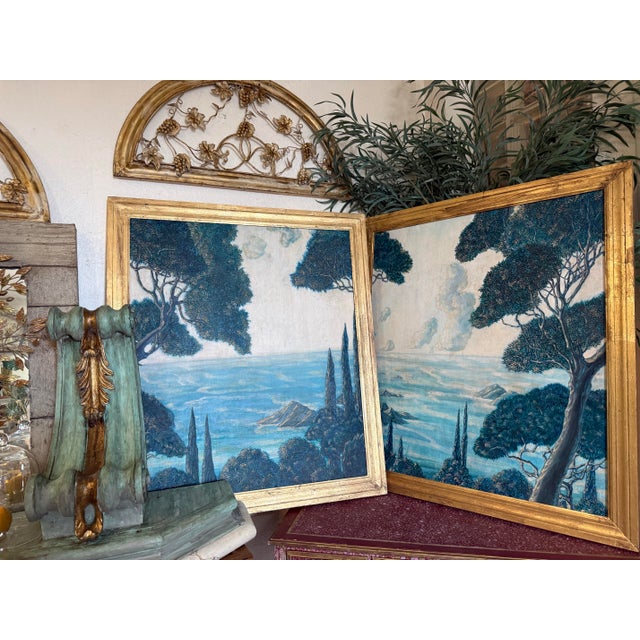 Vintage Italian Water Painting Design of Forest Gilded Frame - A Pair For Sale - Image 4 of 5