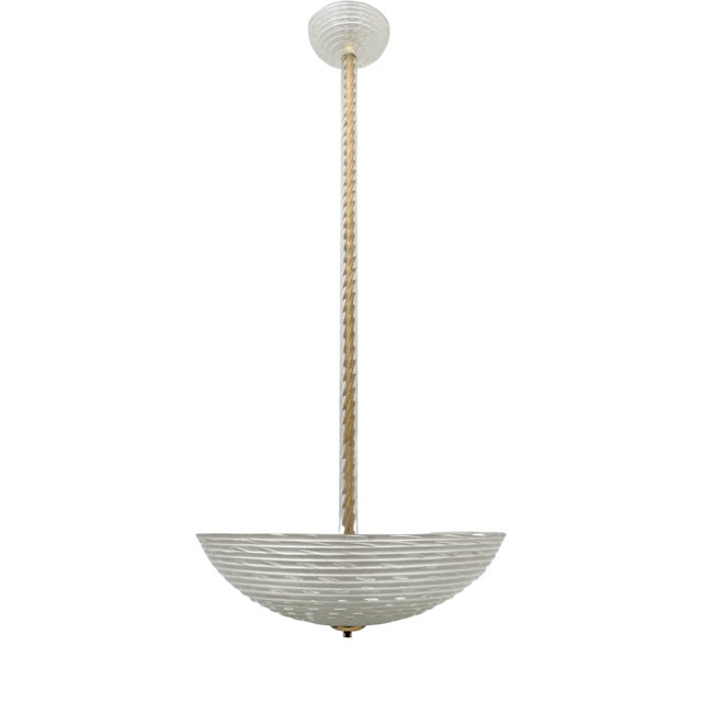 Art Deco Murano Italian Glass Pendant Chandelier Pulegoso attributed to Ercole Barovier, 1930s For Sale