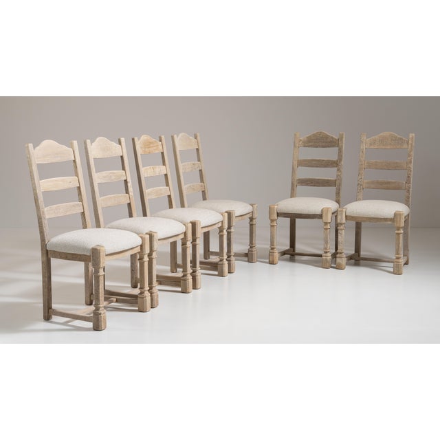 Set of Six 1970s French Beige Oak Dining Chairs with Upholstered Seats For Sale - Image 10 of 15