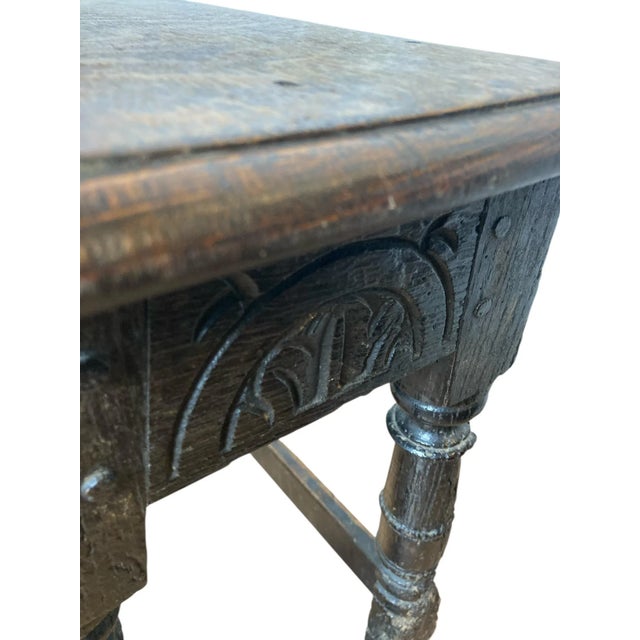 Carved Oak Joined Stool, 1680 For Sale - Image 6 of 8