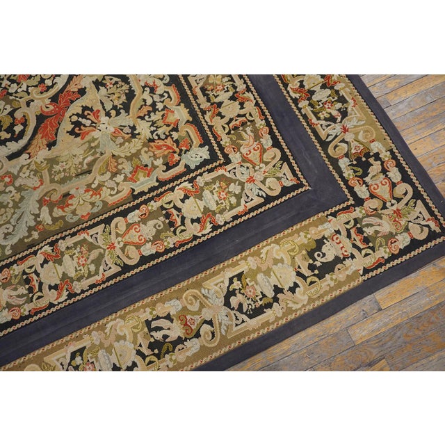 1870s Tan Camel Medallion Antique French Needlepoint Rug 11' X 11' Flatweave Wool Silk Carpet For Sale In New York - Image 6 of 11