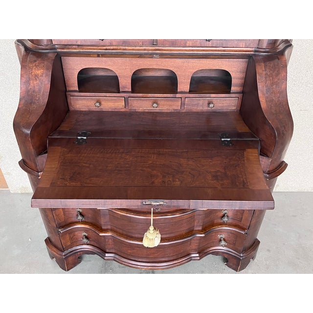Antique Italian Baroque Style Burl Walnut Secretary Cabinet For Sale - Image 4 of 10
