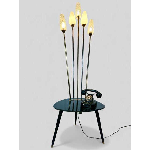 Five-light reading floor lamp from the 1960s with a shelf. These five lights can be switched on independently using a...